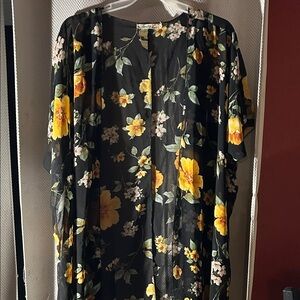 Liberty Love Black Floral Sheer Kimono with Yellow Blooms 2xl